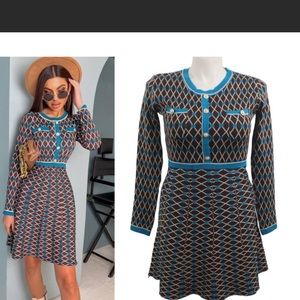 NWT Dalia MacPhee Brown Preppy Granny Core Fit and Flare Dress